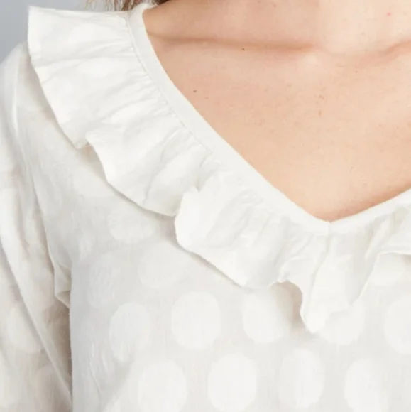 NWT MODCLOTH COMPANIA FANTASTICA Ruffles Or Nothing V-Neck Polka Dot Blouse Top - Picture 3 of 6